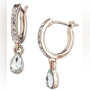 New Givenchy Gold-Tone Pear-Shape Crystal Charm Huggie Hoop Earrings Blue Green